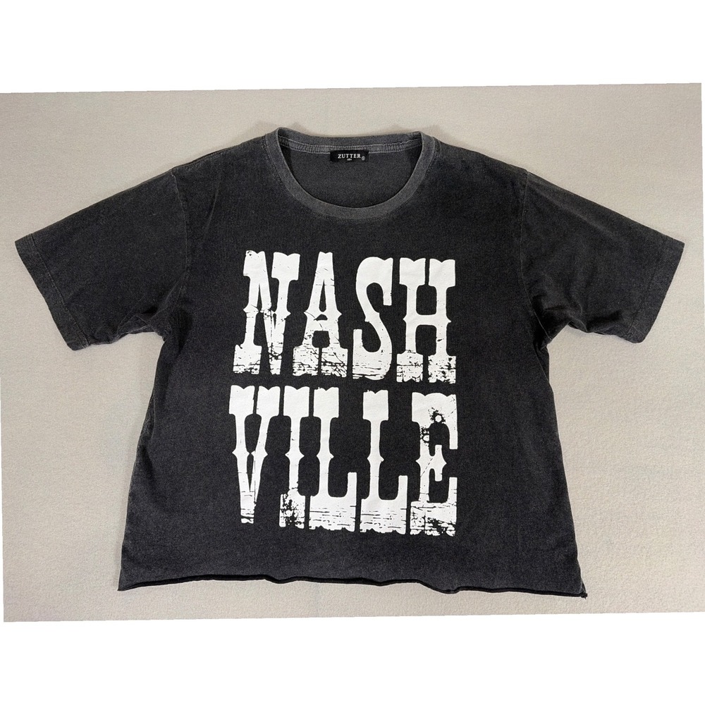 Zutter Nashville Graphic T-Shirt Women Small Charcoal Gray Mineral Wash Crop Tee